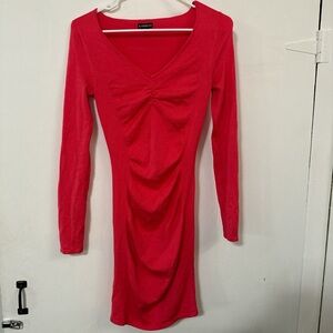 Pink long sleeve dress with ruched detailing